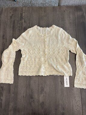Women's crochet cropped cardigan with fluted sleeves (S)-NEW